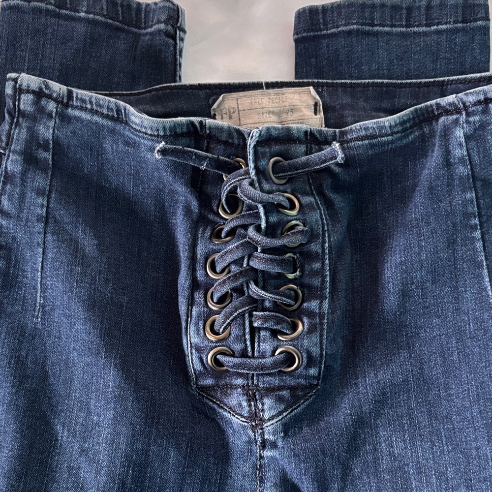 Free People Dark Blue Lace-Up Skinny Jeans